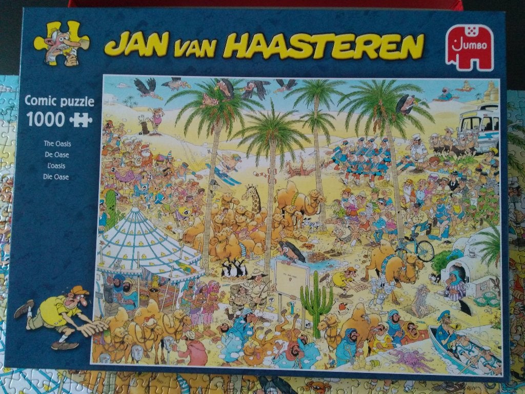 Jan van Haasteren  De Oase 1000 stukjes, Ophalen of Verzenden, 500 t/m 1500 stukjes, Zo goed als nieuw, Legpuzzel