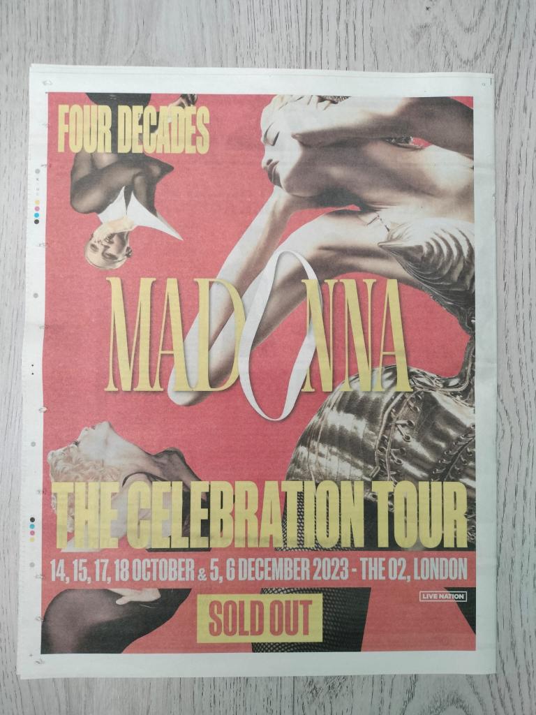 Madonna Celebration Tour advertentie Evening Standard, Verzamelen, Muziek, Artiesten en Beroemdheden, Verzenden, Nieuw, Boek, Tijdschrift of Artikel