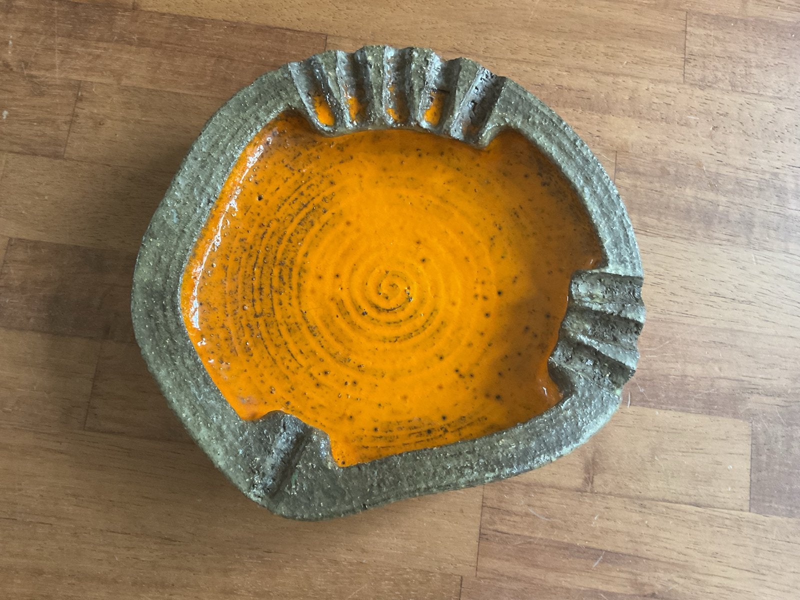 Vintage Aardewerk Asbak - Oranje Glazuur, Ophalen of Verzenden