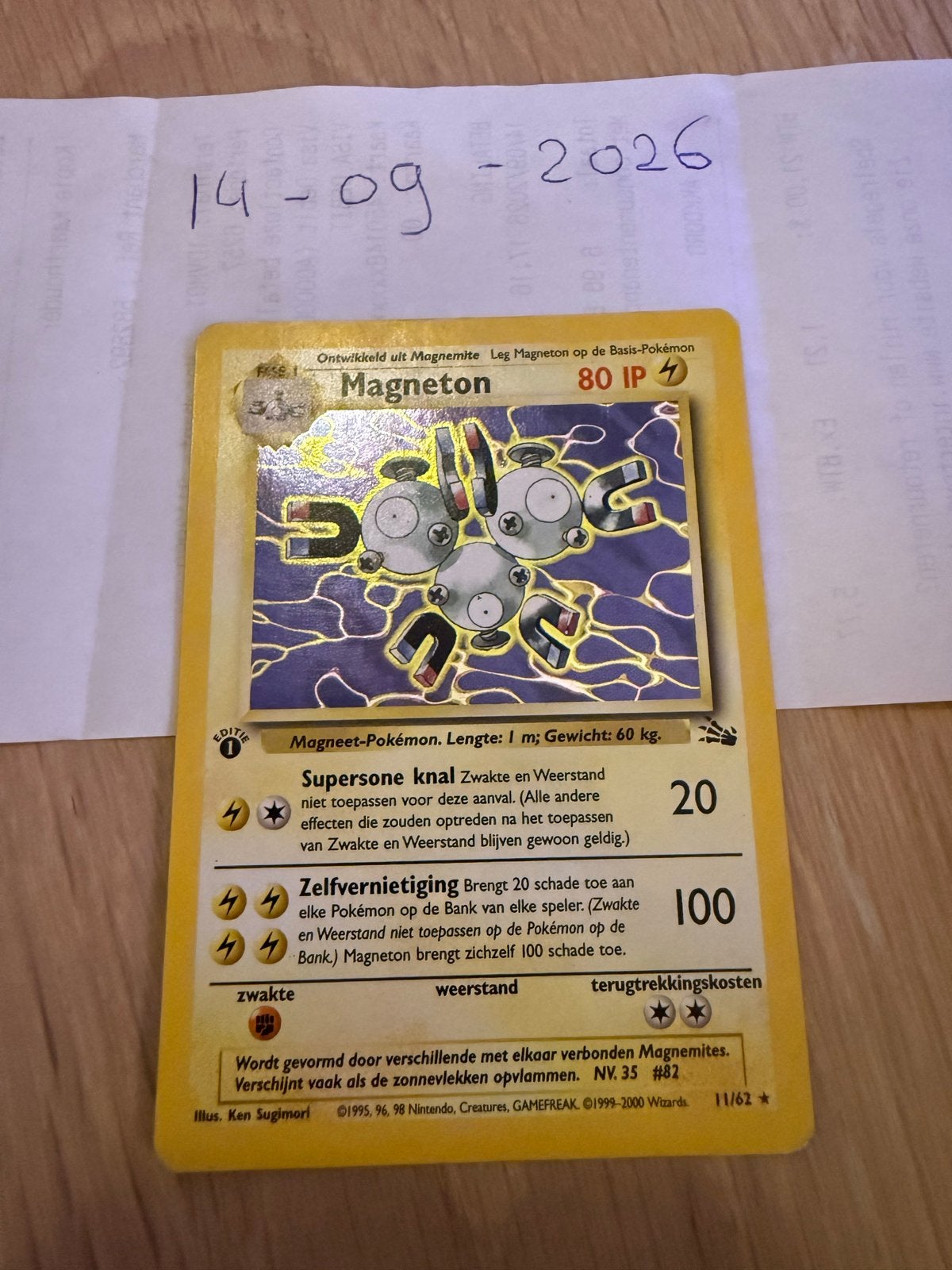 Pokémon Kaart - Magneton (Base Set 2) - Holo first edition, Ophalen of Verzenden, Gebruikt, Losse kaart, Foil