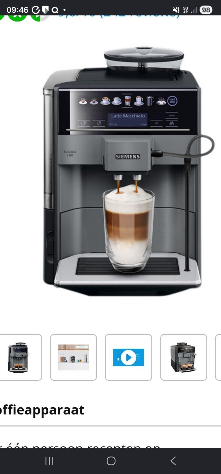 Siemens EQ.6 Plus S100 koffiemachine (defect), Ophalen, Koffiemachine, Koffiebonen, Niet werkend