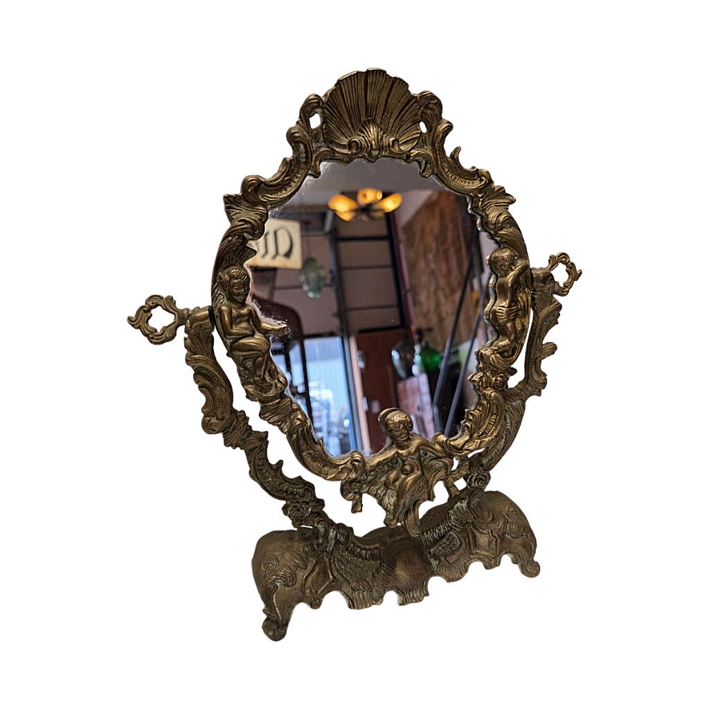 Oud Franse bronzen tafelspiegel, Ophalen of Verzenden, Overige vormen, Minder dan 50 cm, Minder dan 100 cm
