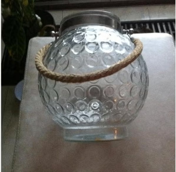 Grote ronde glazen sierpot met touw H 30 Br35cm, Ophalen of Verzenden, Zo goed als nieuw, Transparant, 30 cm