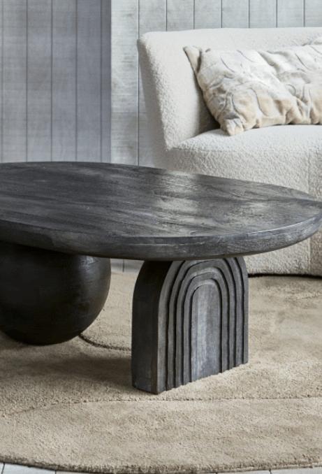 Woood Steppe salontafel mango hout zwart, 100 tot 150 cm, Zo goed als nieuw, Minder dan 50 cm, Ovaal