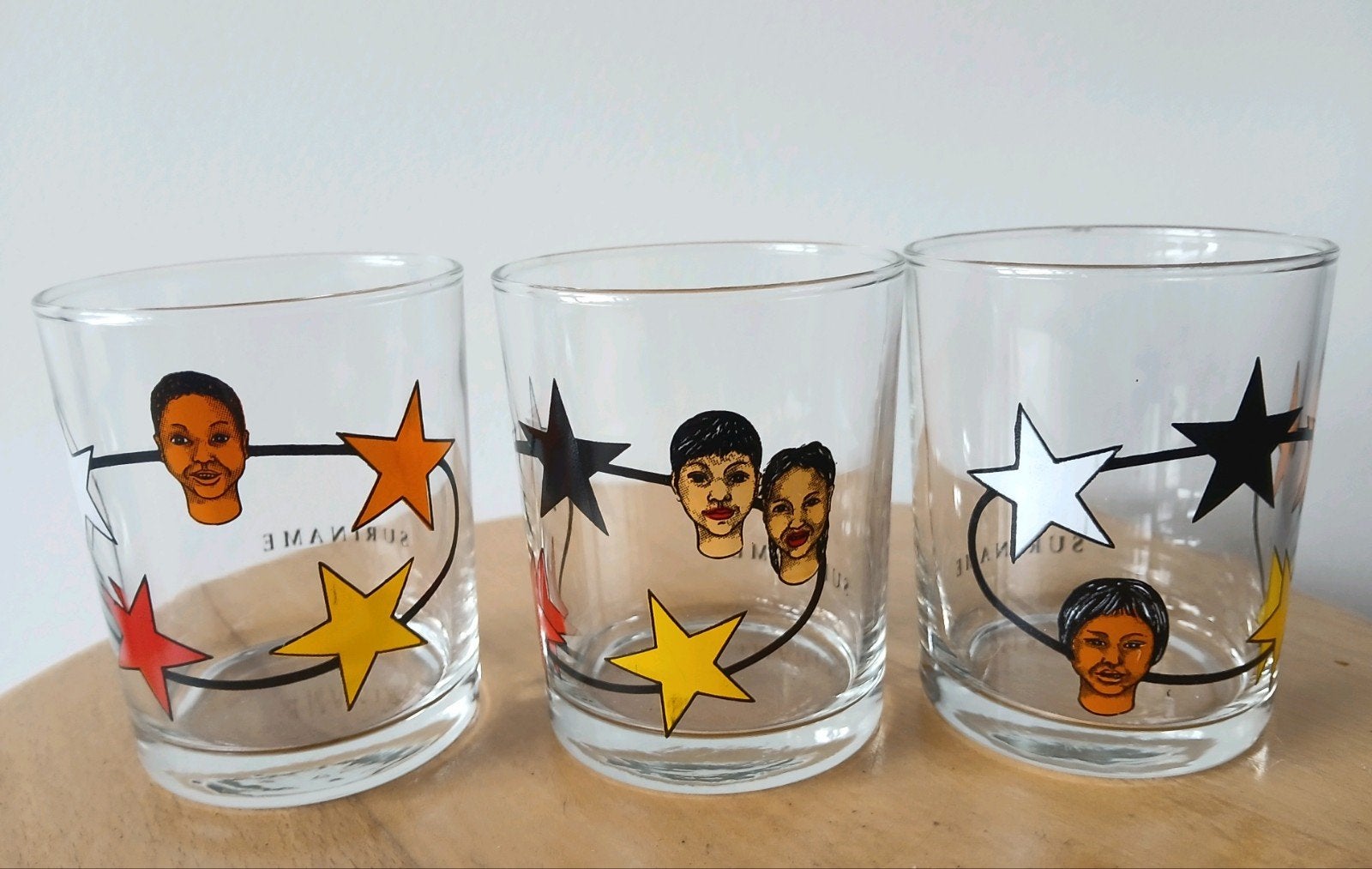 Set van 3 vintage Suriname glazen uit de jaren 60/70., Antiek en Kunst, Ophalen of Verzenden