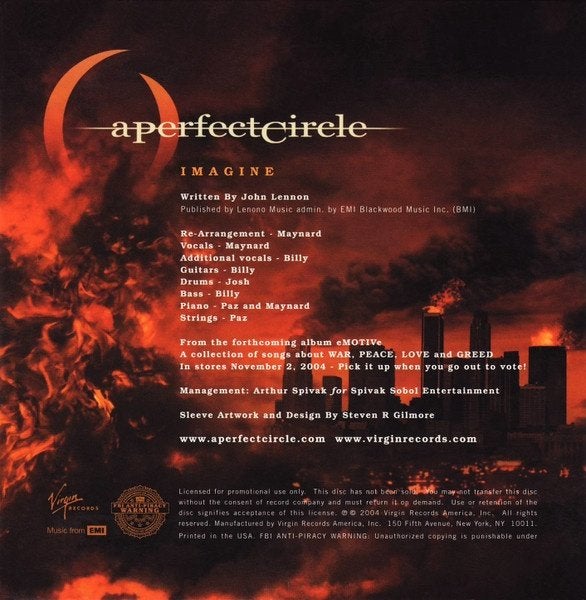 A Perfect Circle: Imagine (cover John Lennon, The Beatles), Ophalen of Verzenden, Zo goed als nieuw, Rock en Metal