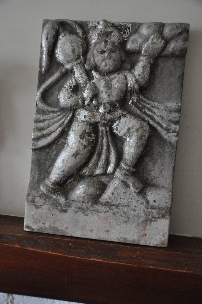 Marmeren Hanuman met Bladzilver - Tempelplaat uit India-1950, Ophalen