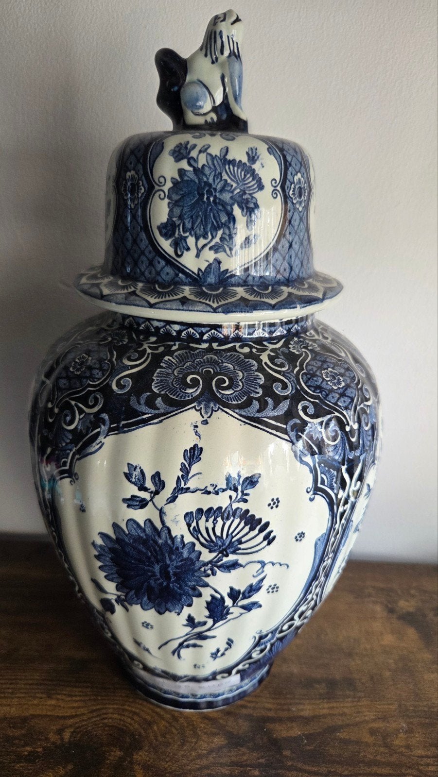 Prachtige Delfts Blauwe Gemberpot met Deksel en Foo Dog, Ophalen of Verzenden