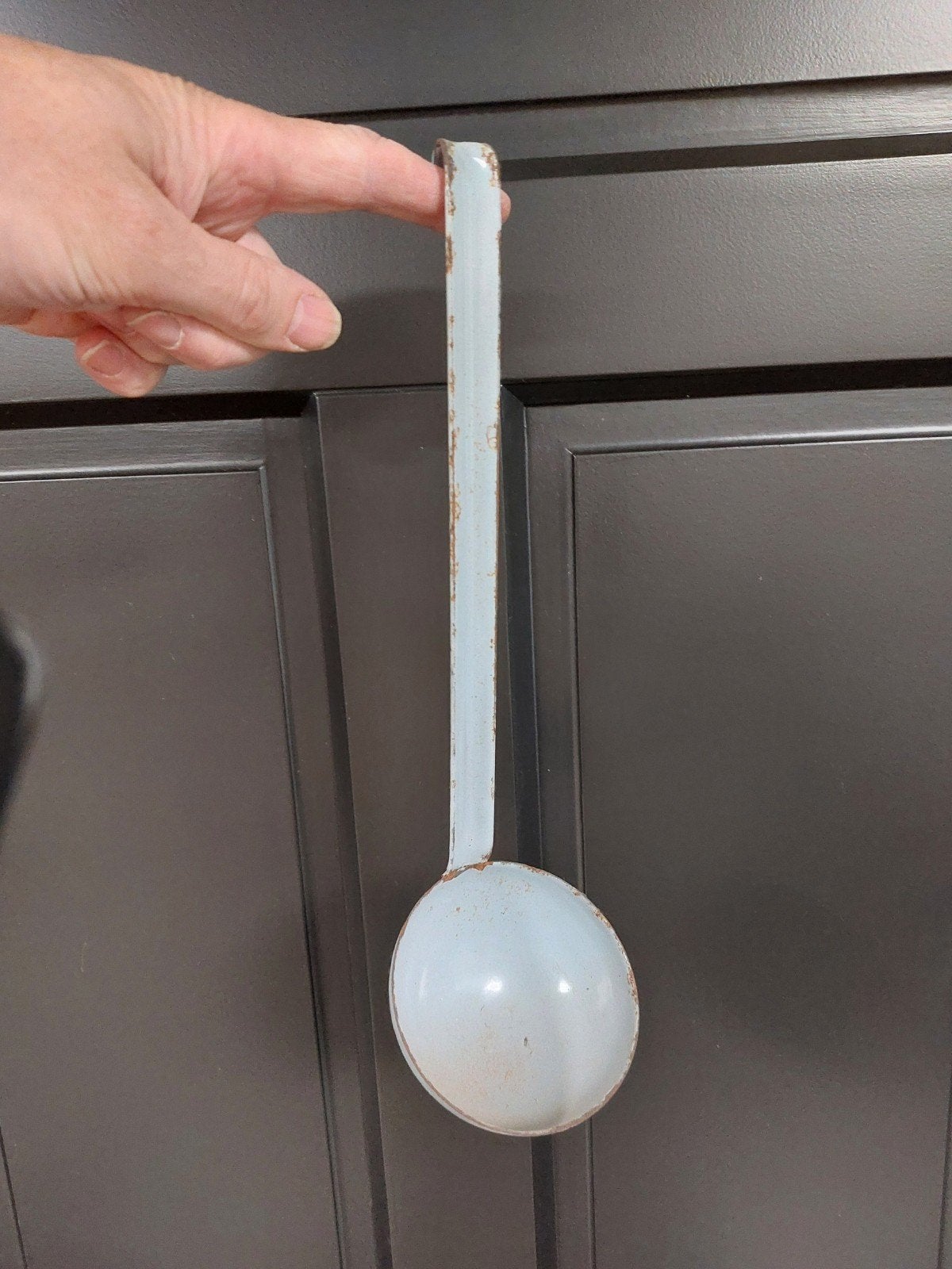 Vintage geëmailleerde pollepel - lichtblauw, Ophalen of Verzenden