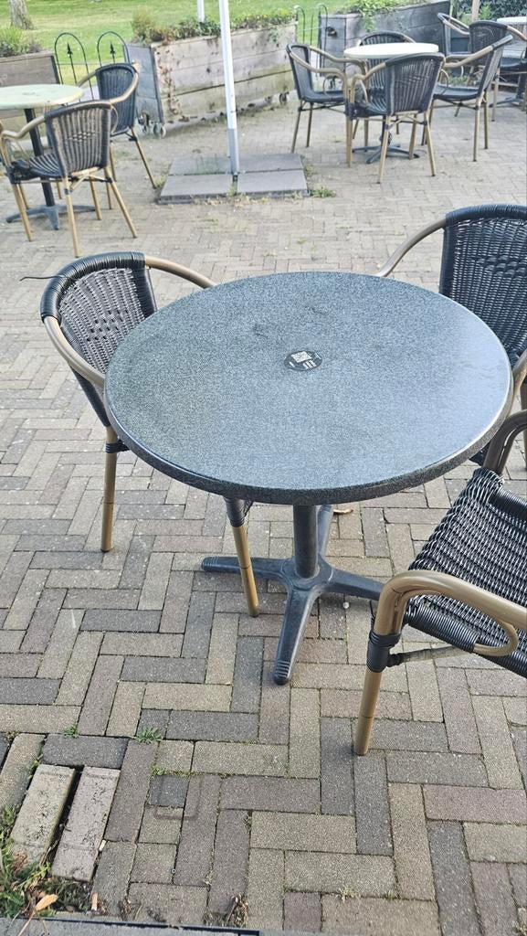 15 Terrasstoelen en 15 Terrastafels, Tuin en Terras, Tuinsets en Loungesets, Overige materialen, Gebruikt, Meer dan 8 zitplaatsen