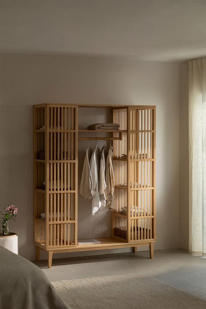 Zo goed als nieuwe open bamboe kledingkast - 140x185 cm, Huis en Inrichting, Kasten | Kledingkasten, Ophalen, Met plank(en), 100 tot 150 cm