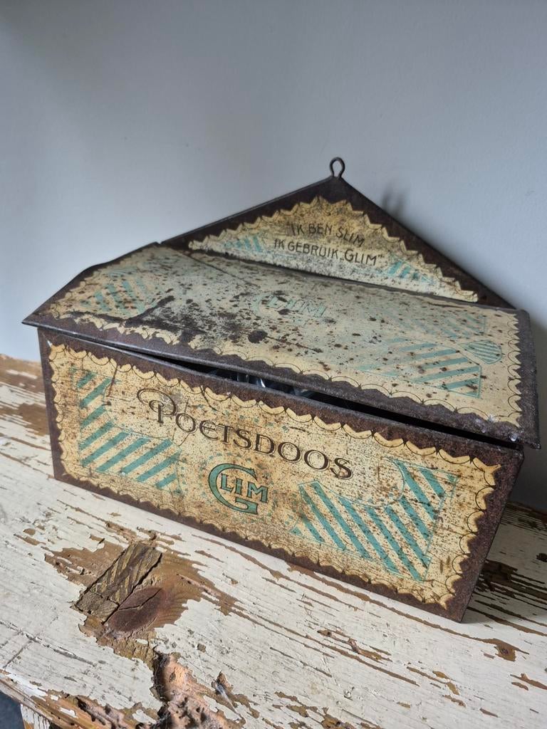 Antieke Poetsdoos LIM - Decoratieve Vintage Schoenpoetsdoos, Ophalen of Verzenden
