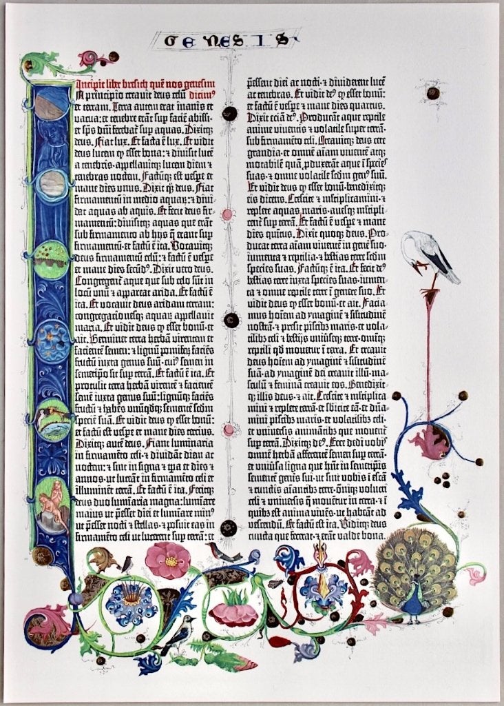 GUTENBERG Bijbel Biblia (ca. 1455) Blad Genesis 1 + GOUD!, Ophalen of Verzenden, Gutenberg Bible Bijbel
