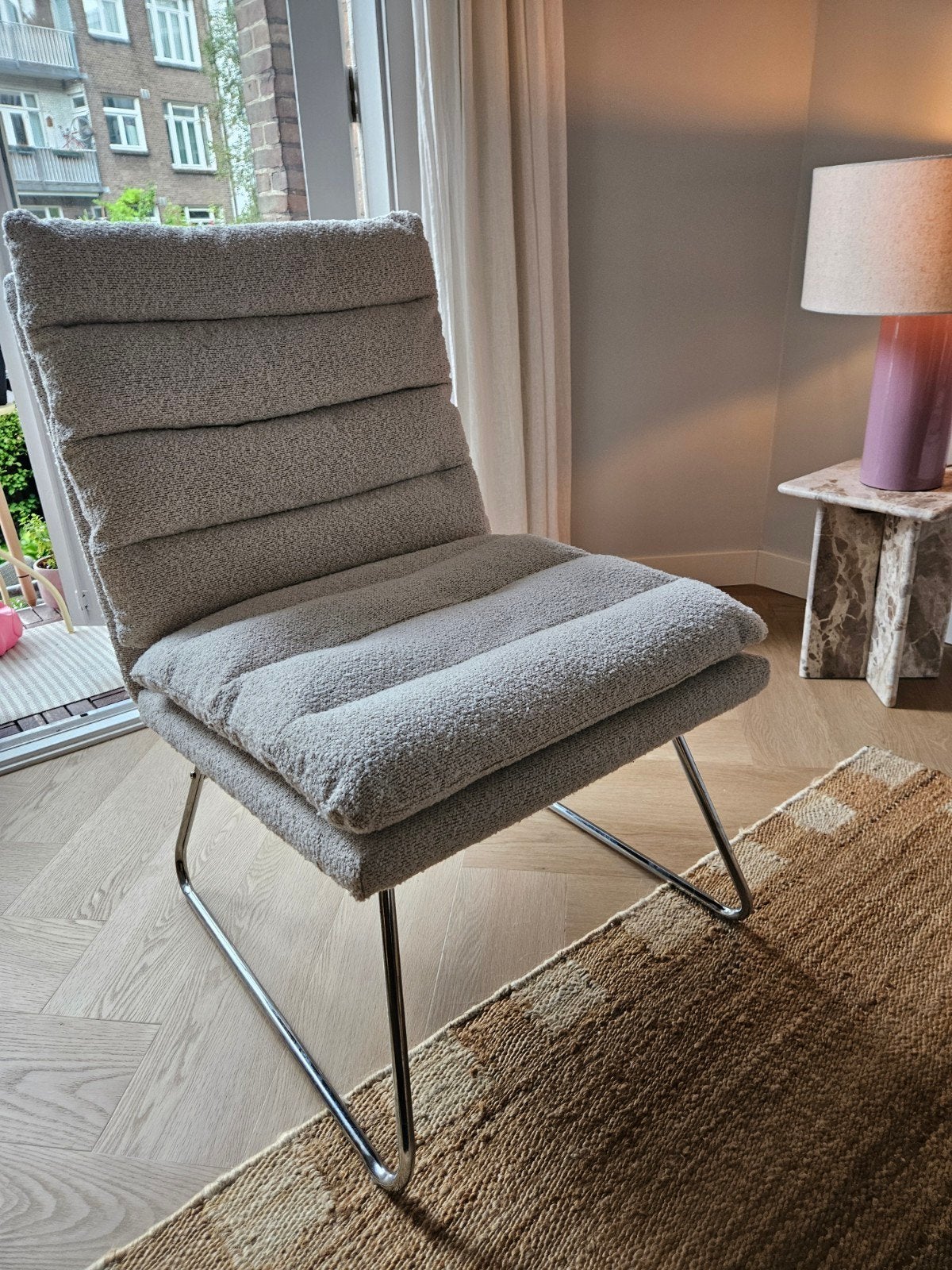 Bouclé Lounge Stoel - Grijs/Wit (Søstrene Grene), Ophalen, Modern, Lounge, Wit, Zo goed als nieuw