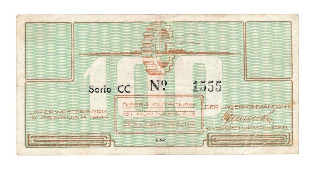 Westerbork kampgeld 100 Cent 1944 met watermerk (Zeer fraai)