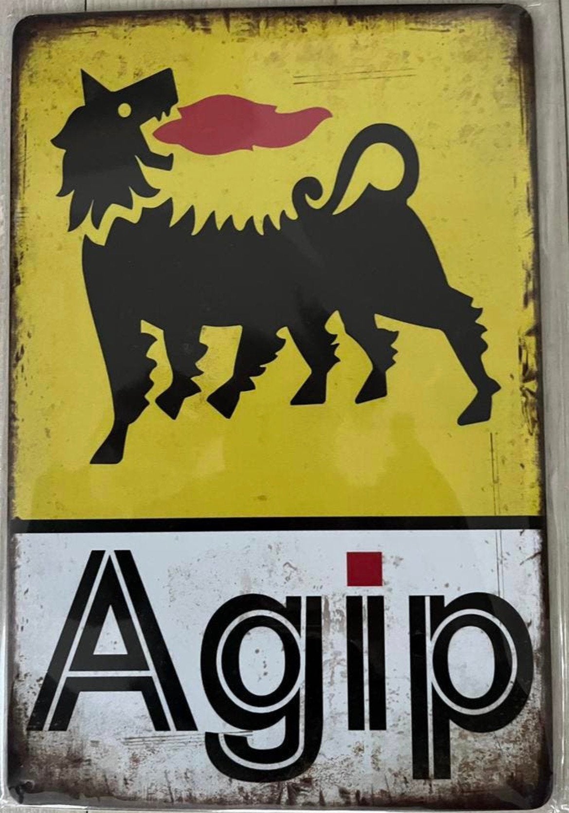 Agip olie metalen reclamebord 20x30 cm., Verzamelen, Ophalen of Verzenden, Zo goed als nieuw, Reclamebord