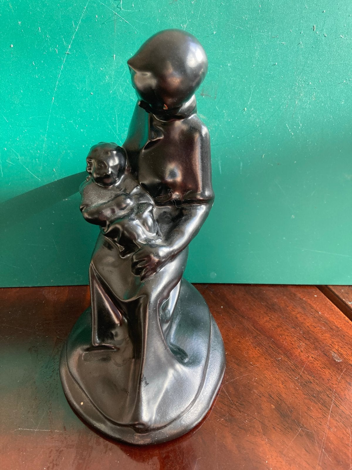 Vintage beeld moeder en kind - Zwart, Groep mensen, Ophalen of Verzenden, Handgemaakt, Overige materialen