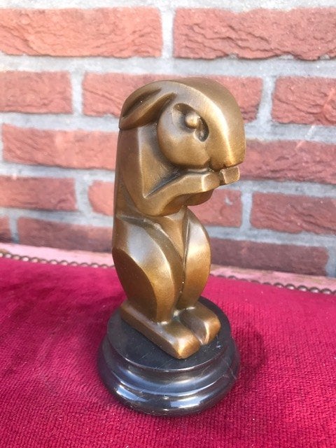 bronzen beeld, gestileerd haasje, Ophalen of Verzenden, Brons