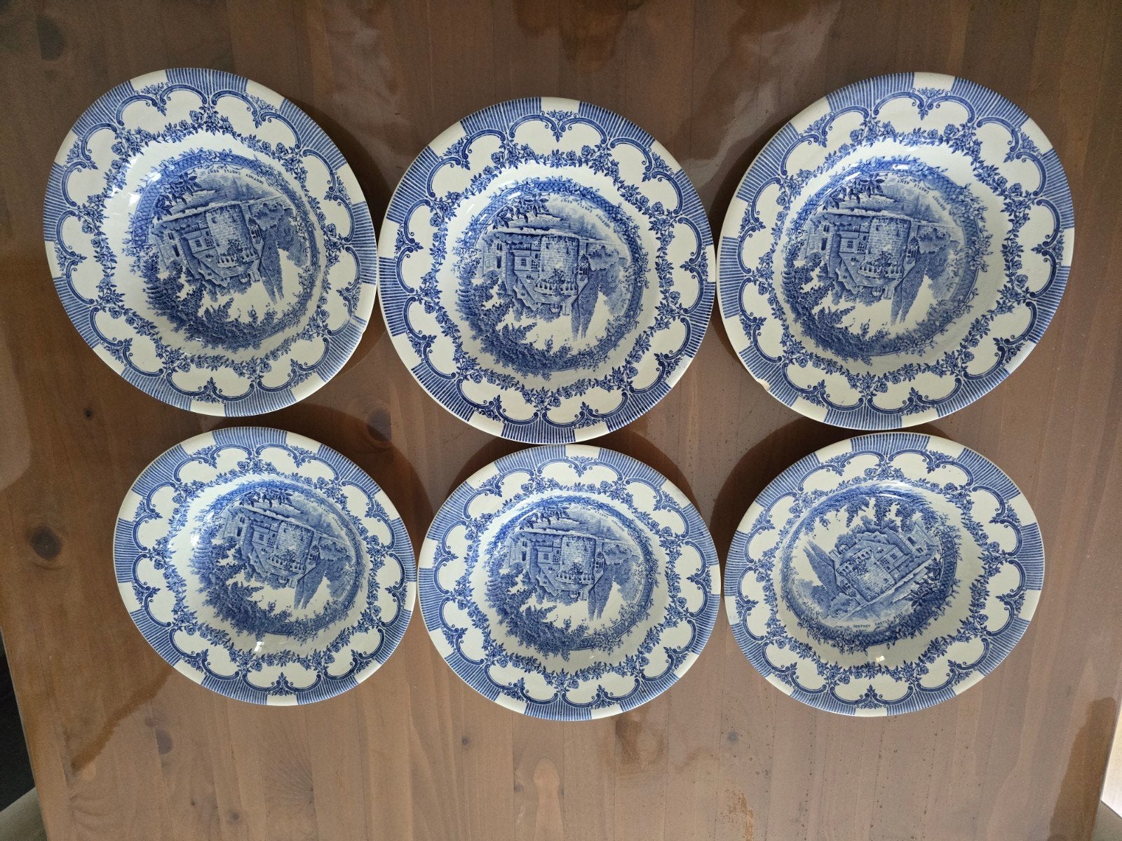 Set van 6 Engelse Ironstone diepe borden - 1 beschadigd, Ophalen