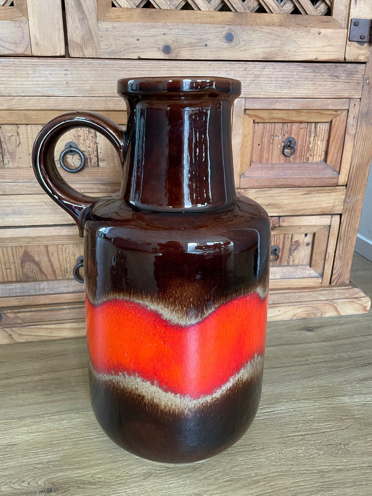 Vintage West Germany Vaas 408-40 Fat Lava Oranje Bruin, Ophalen