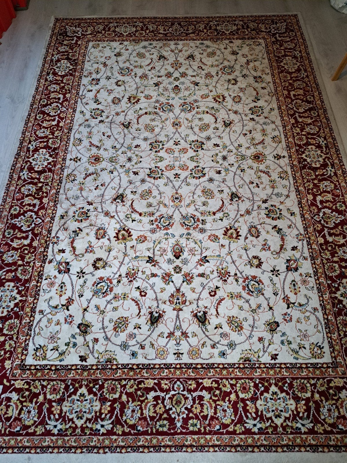Prachtig Perzisch tapijt met klassiek bloemmotief, Crème, 150 tot 200 cm, 200 cm of meer, Ophalen of Verzenden
