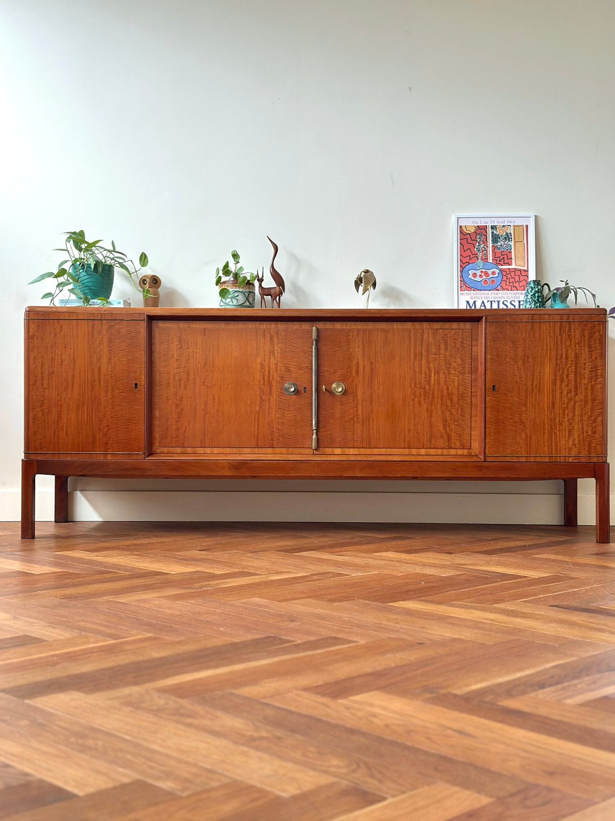 Vintage dressoir teak hout deens messing jaren 50/60/70, Ophalen, Teakhout, 200 cm of meer, Deens design