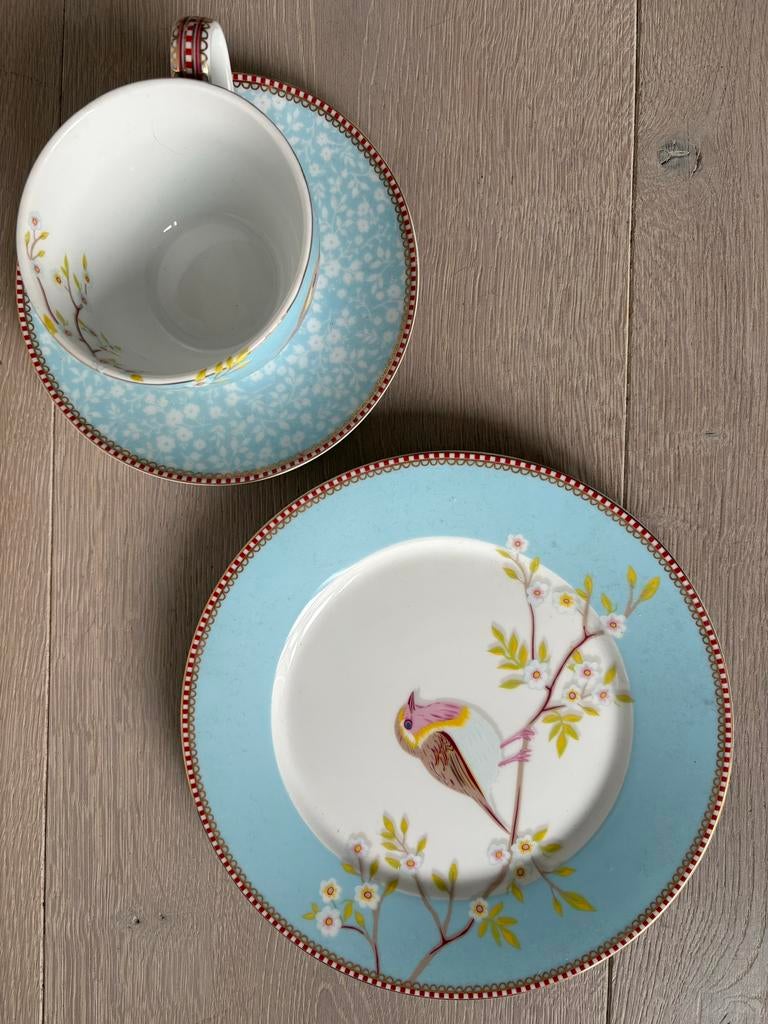 Pip Studio Early Bird Kop en Schotel met Gebaksbordje, Huis en Inrichting, Keuken | Servies, Ophalen of Verzenden, Zo goed als nieuw