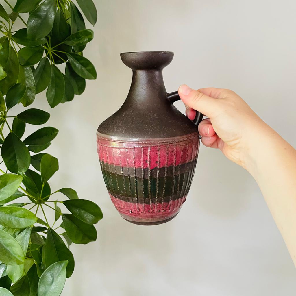 Strehla vintage vaas - 20 cm hoog - rood/bruin/groen, Antiek en Kunst, Antiek | Vazen, Ophalen of Verzenden