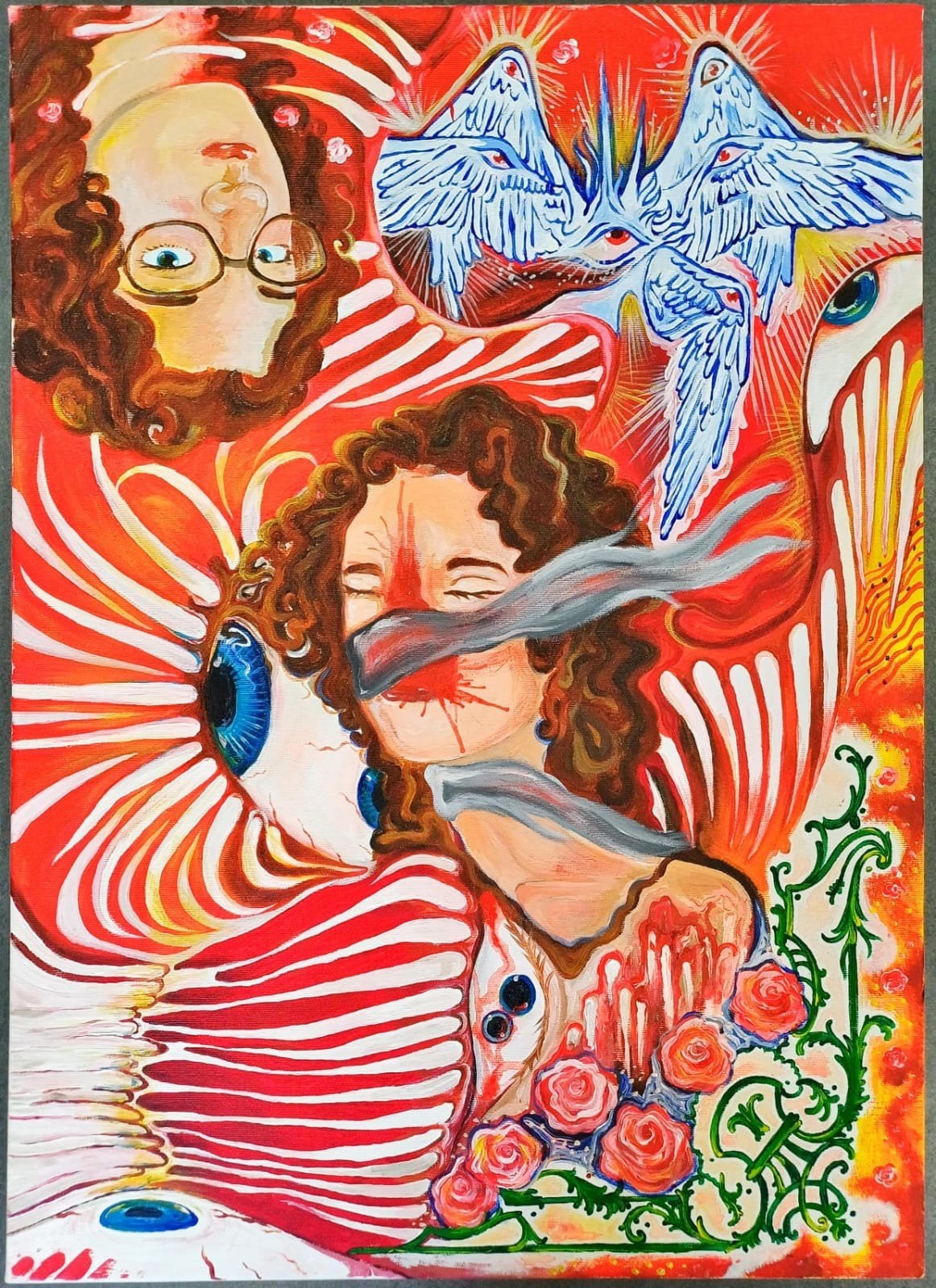 Rood surrealistisch werk, Ophalen of Verzenden