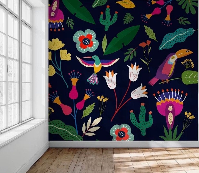 Vrolijk Frida Kahlo behang Happy Wall 500x300 cm NIEUW, Ophalen, Bloemen, Fotobehang, Overige stijlen