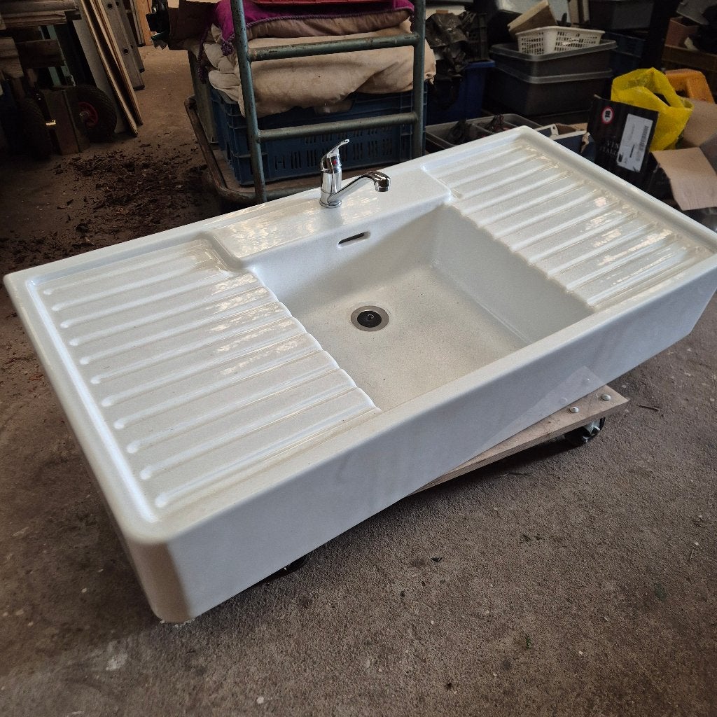Supergave gootsteen beide kanten afdruipdeel 123x62x21cm, Ophalen, Gebruikt, 100 tot 150 cm, Wit