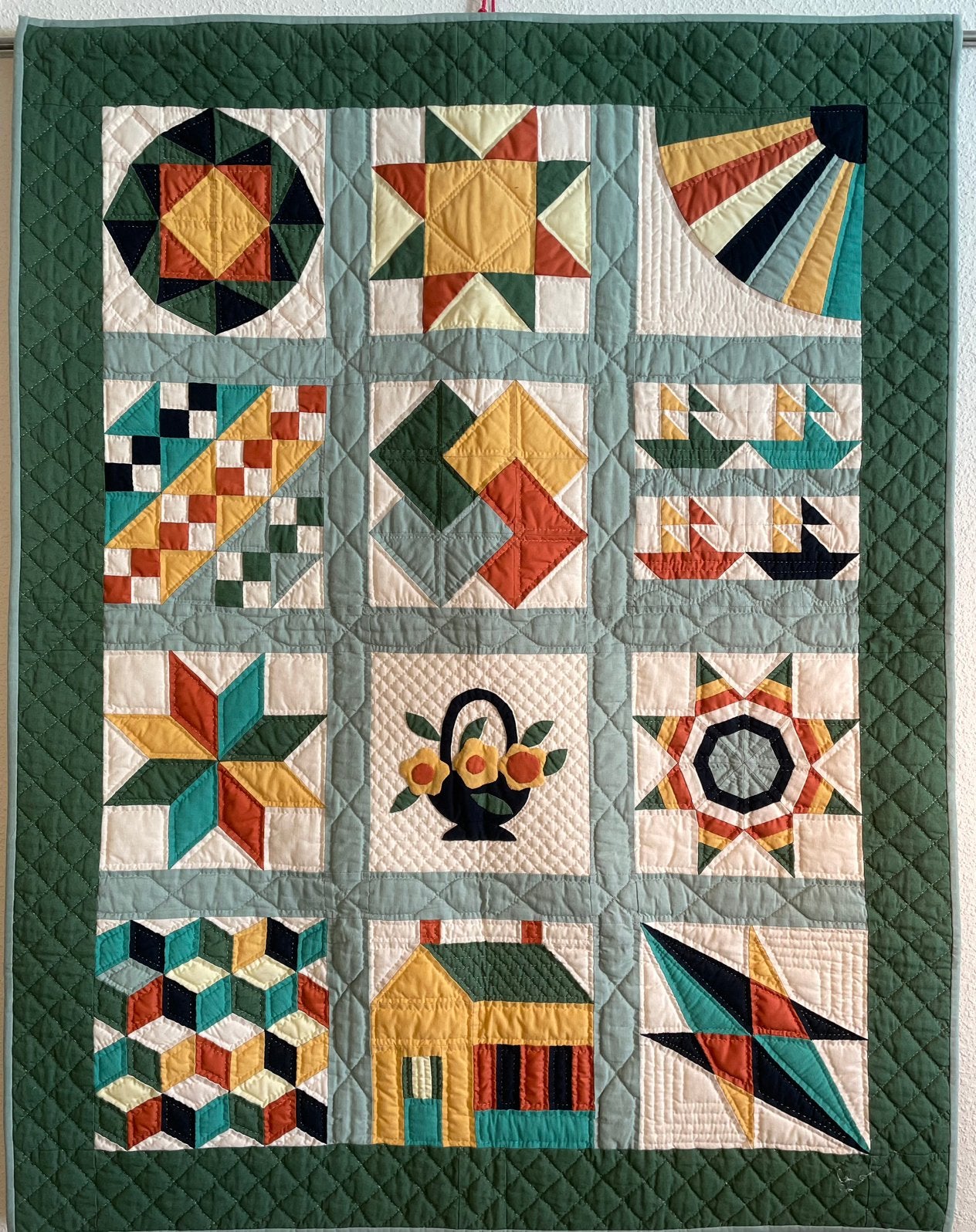 Handgemaakt Katoenen Sampler Quilt, Ophalen of Verzenden, Zo goed als nieuw