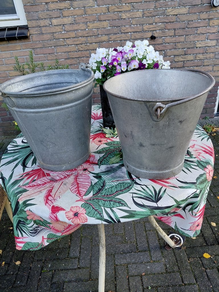 vintage melk emmers, Ophalen of Verzenden, Gebruikt, RVS, Met handgreep