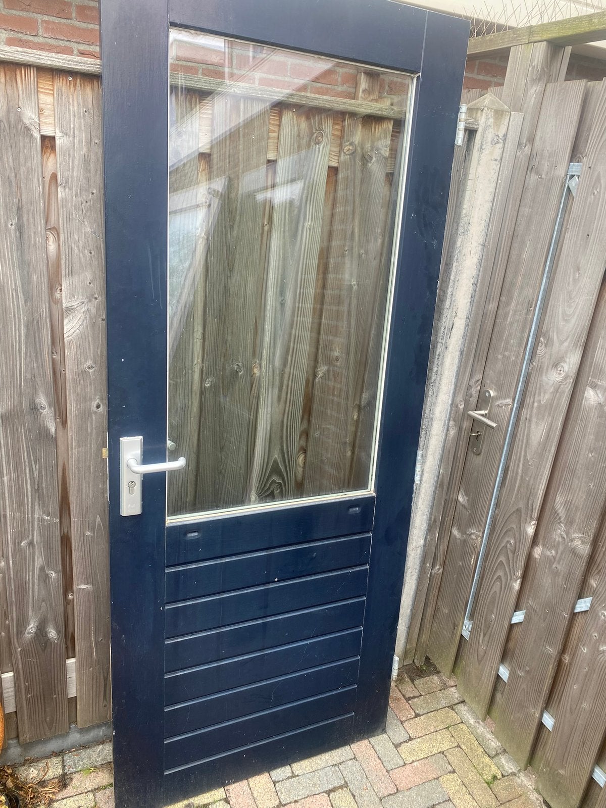 Achterdeur van hardhout met thermopane, Doe-het-zelf en Verbouw, Deuren en Horren, Ophalen, 80 tot 100 cm, 200 tot 215 cm, Glas