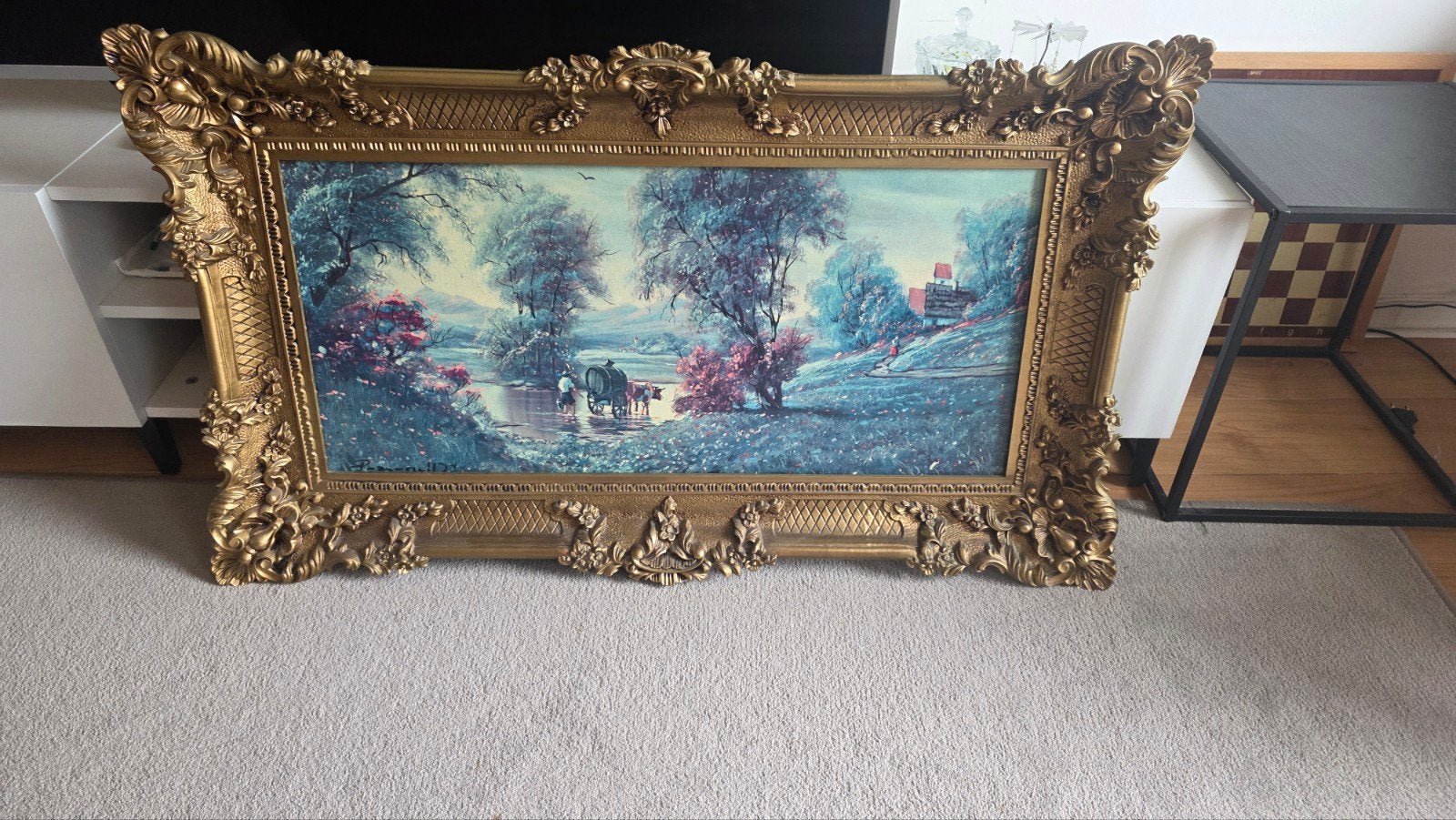 Groot Schilderij met Gouden Barok Lijst - Landschap, Ophalen, 50 – 75, Gebruikt, Schilderij