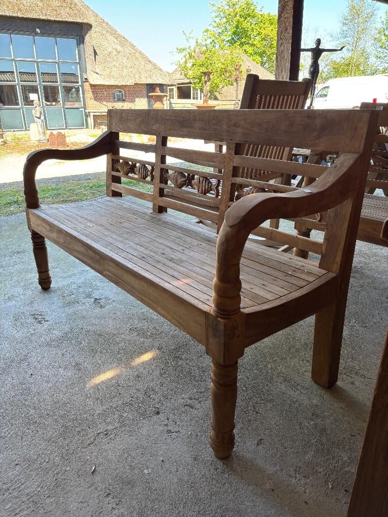 Teak tuinbank met prachtige decoraties diverse maten, Tuin en Terras, Ophalen, Teakhout, Hoevesteenwijkerwold@gmail.com, Hesselingendijk 1, 8341TP Steenwijkerwold