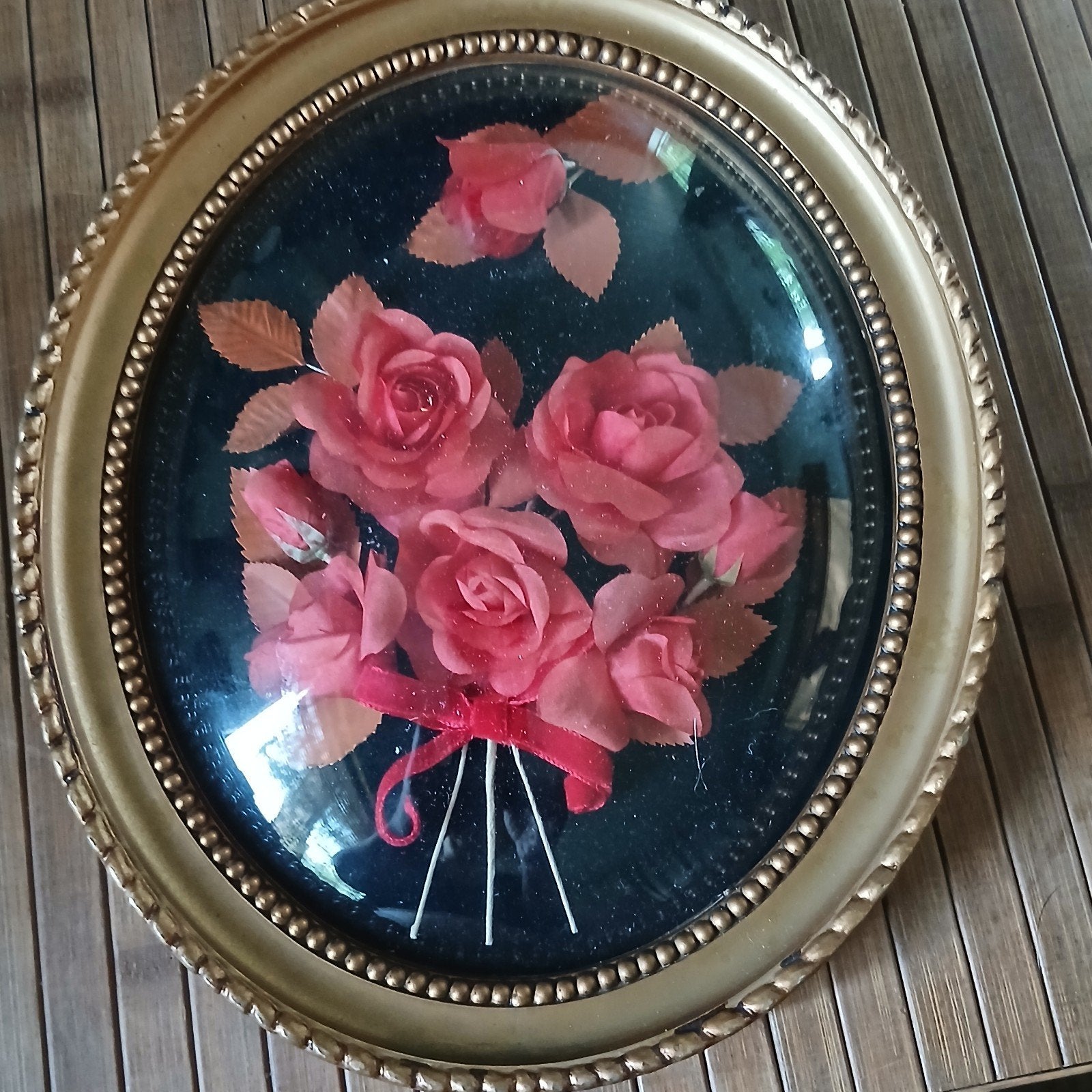 Retro, vintage bolglas rode rozen, medaillon, Antiek en Kunst, Curiosa en Brocante, Ophalen of Verzenden