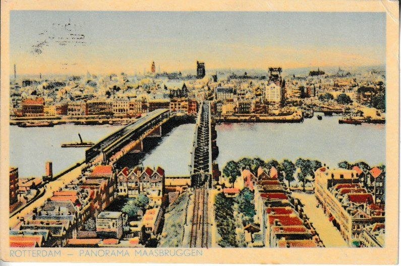 ROTTERDAM - PANORAMA MAASBRUGGEN, Ophalen of Verzenden, 1940 tot 1960, Gelopen, Zuid-Holland