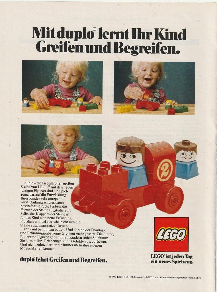 Retro reclame 1978 Lego Duplo jongetje met racewagen, Verzenden, Overige typen