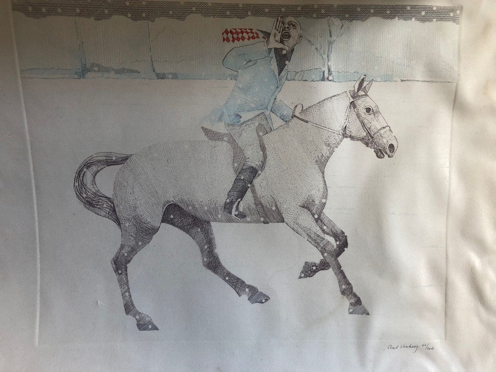 Aat Verhoog - Ruiter te paard - Gesigneerd en genummerd, Antiek en Kunst, Kunst | Etsen en Gravures, Dagelijks leven, Origineel