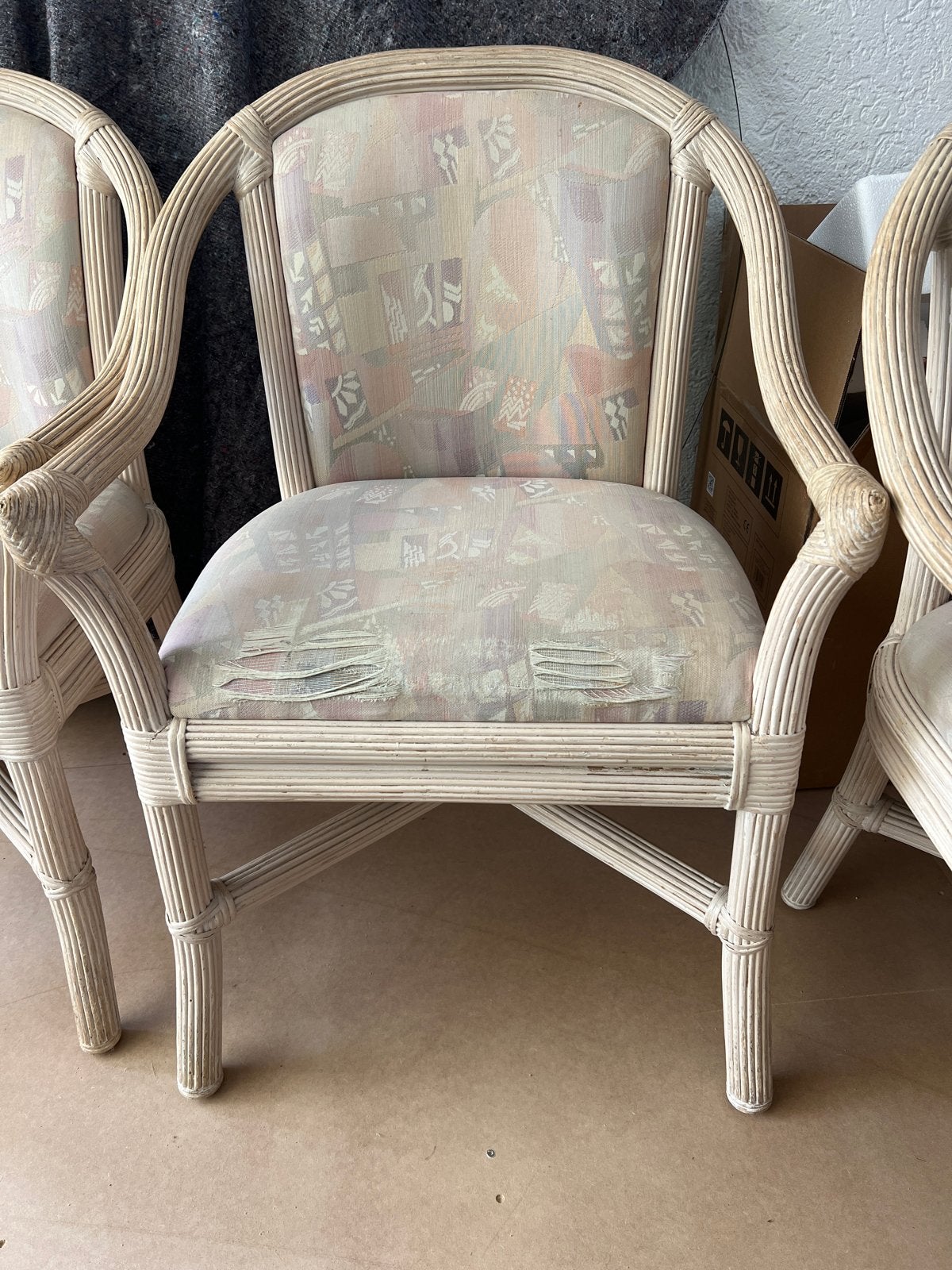 4 Vintage Rotan Eetkamerstoelen - Project, Ophalen