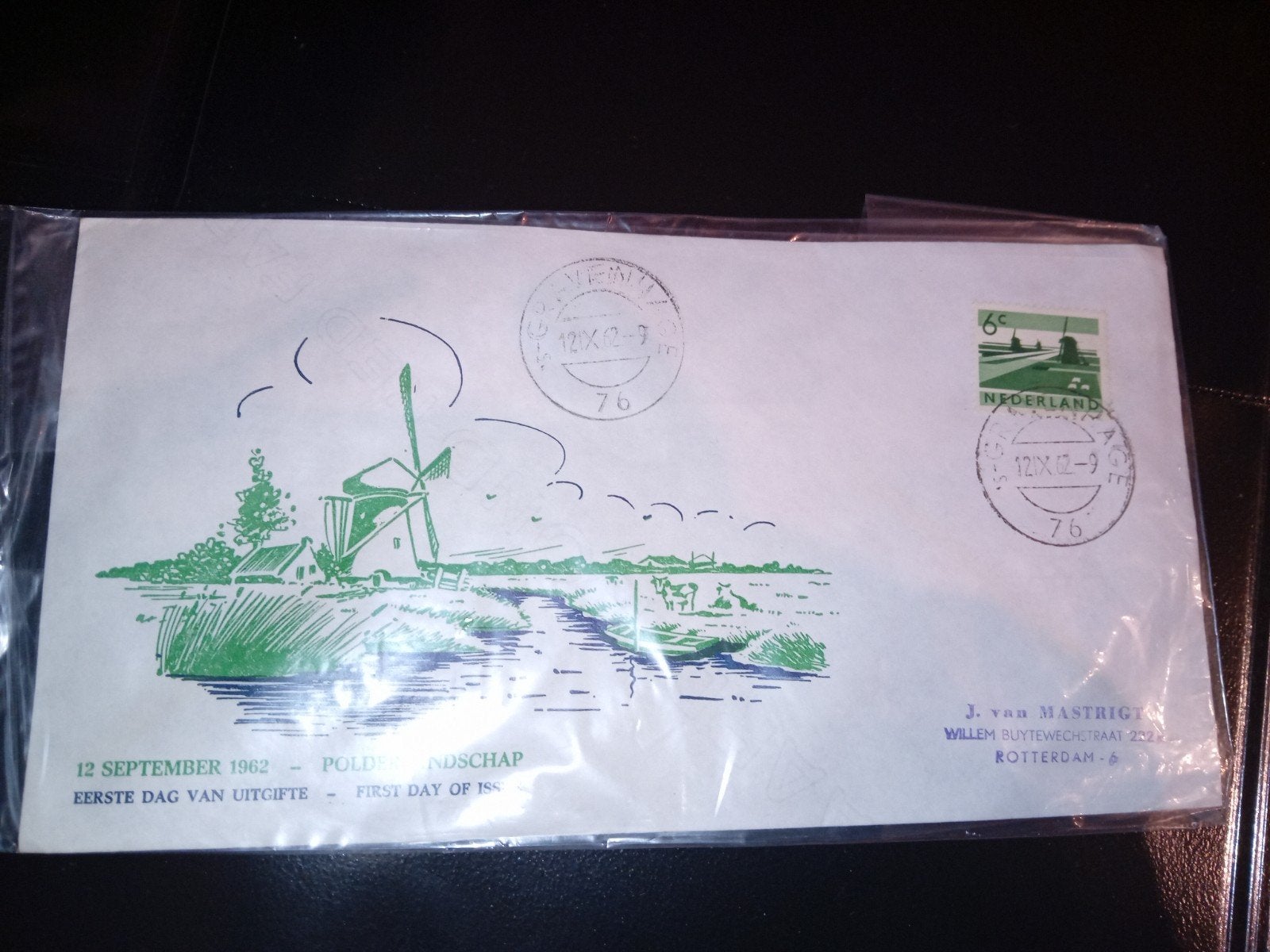 Nederland Eerste Dag Uitgifte 1962 Polderlandschap, Ophalen of Verzenden, Nederland