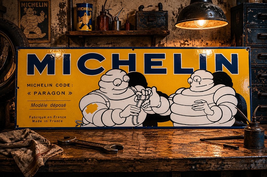 Emaille Michelin Paragon plaat 74x27 cm reproductie, Ophalen of Verzenden, Nieuw, Auto's