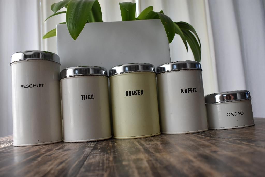 Retro vintage witte Brabantia blikken set 5x, Verzamelen, Blikken, Ophalen of Verzenden, Gebruikt, Overige