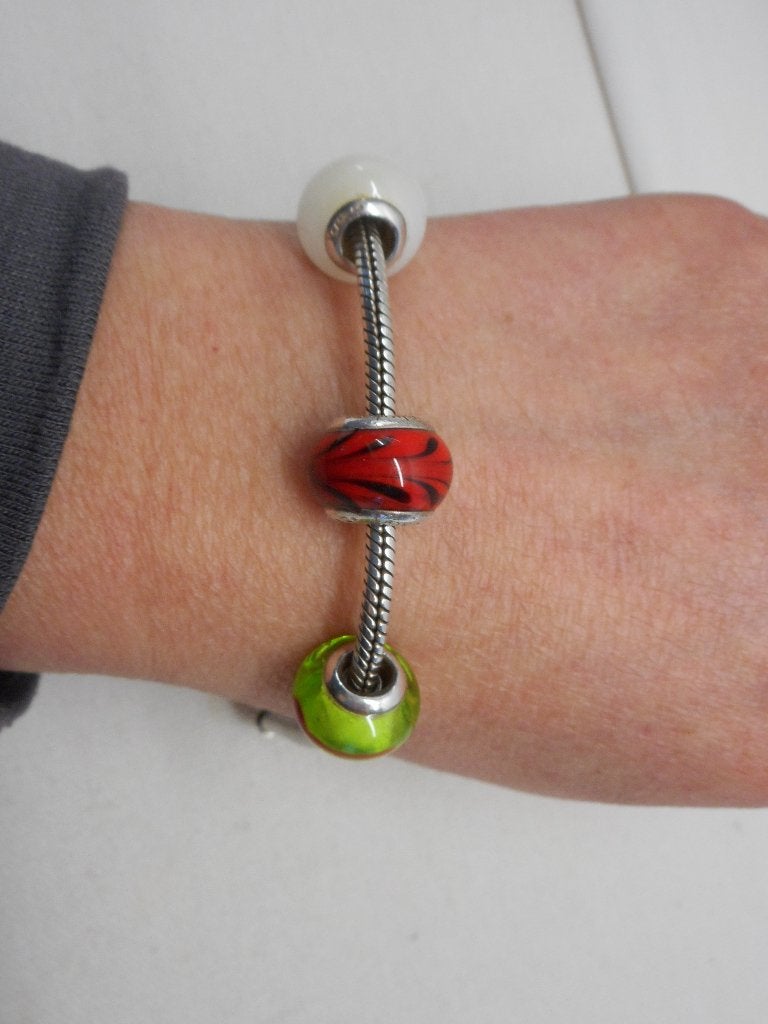 Zilveren armband met 3 murano bedels zilveren kern nr.1444, Sieraden, Tassen en Uiterlijk, Armbanden, Verzenden, Zo goed als nieuw