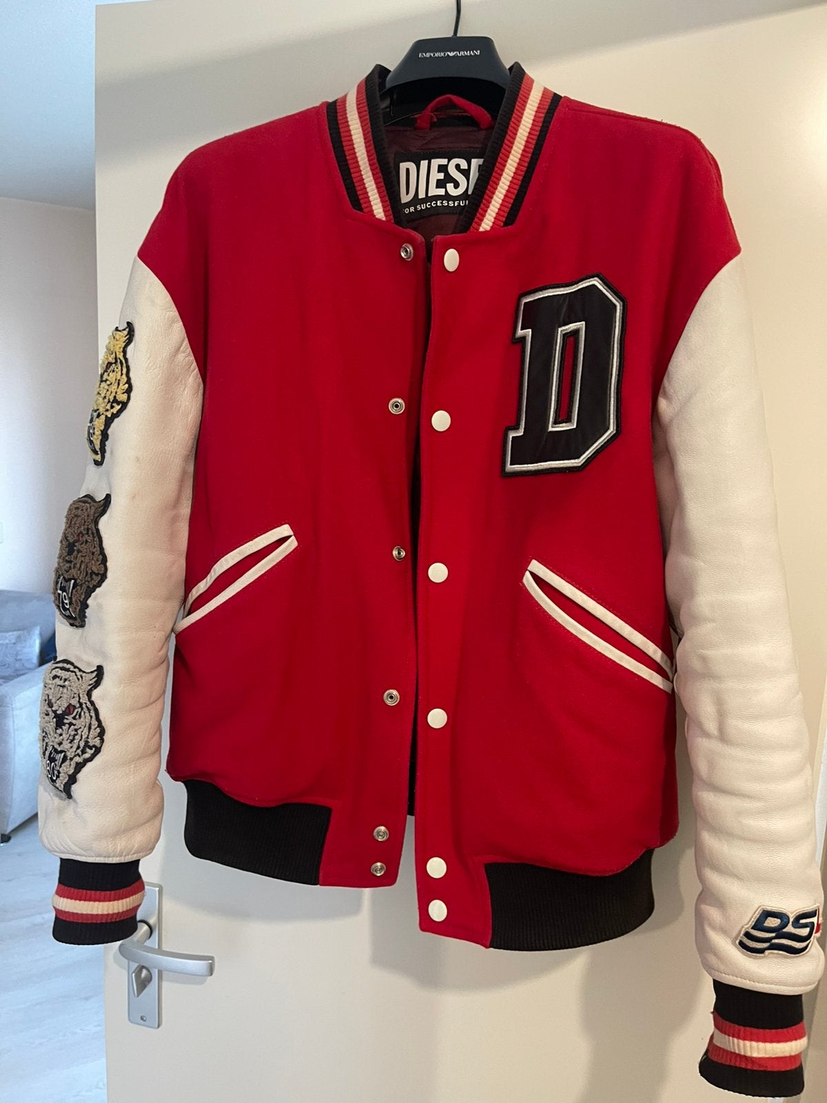 Bomber wol en leer Diesel maat M/L, Ophalen of Verzenden, Gedragen, Maat 48/50 (M), Rood