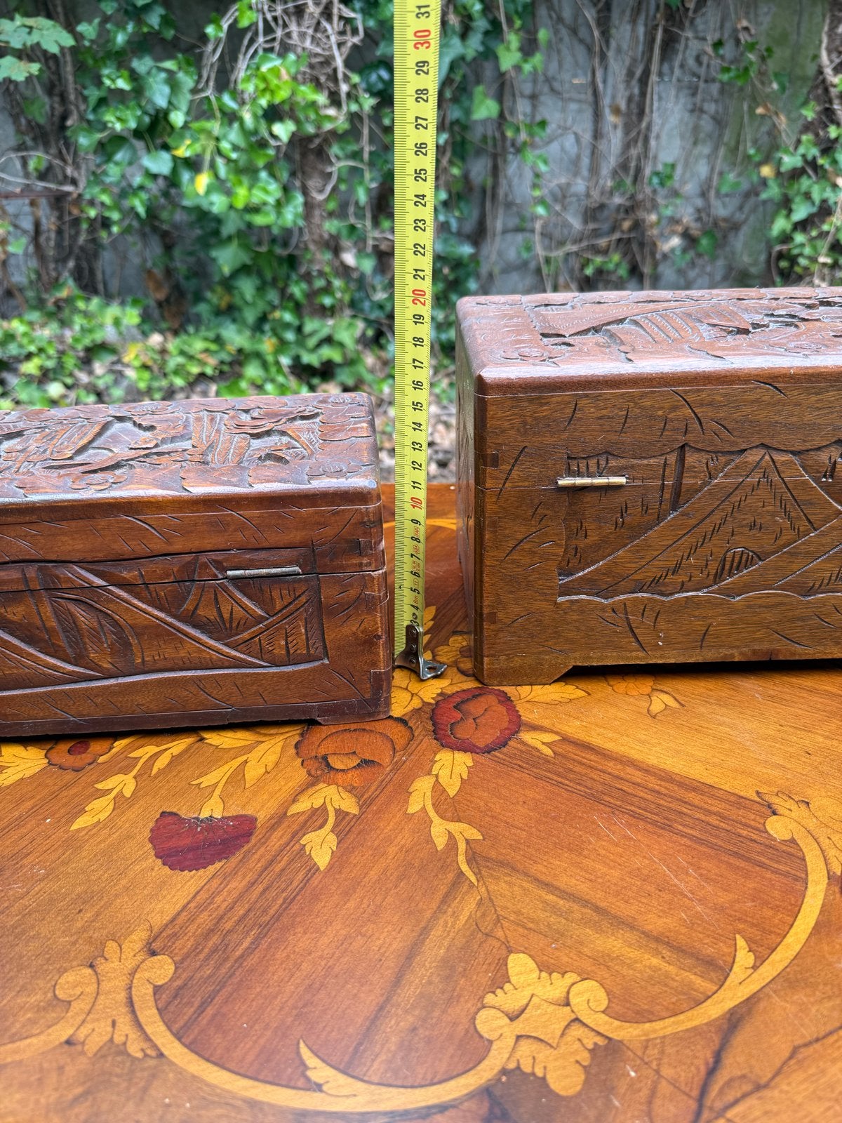 2 Antieke Houten Kistjes met Mooi Houtsnijwerk, Antiek en Kunst, Ophalen of Verzenden