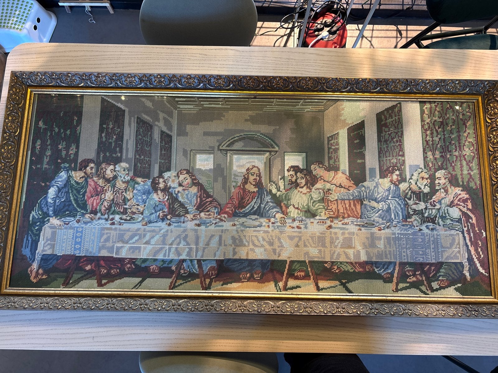 Het Laatste Avondmaal Wandtapijt in Gouden Lijst, Antiek en Kunst, Kunst | Schilderijen | Klassiek, Ophalen, Portret of Personen