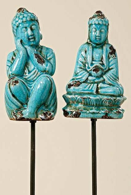 Mooi, origineel Boeddha Tuinbeeld op tuinsteker, blauw, Ophalen of Verzenden, Nieuw, Steen, Boeddhabeeld
