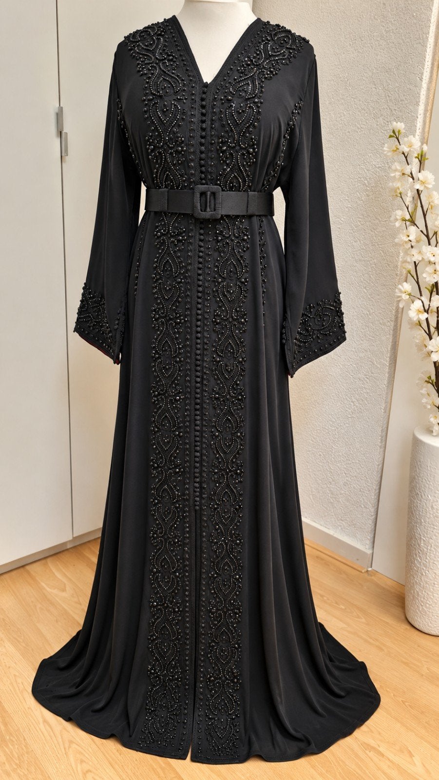 Marokkaanse zwarte kaftan, Overige typen, Zwart, Maat 42/44 (L), Nieuw